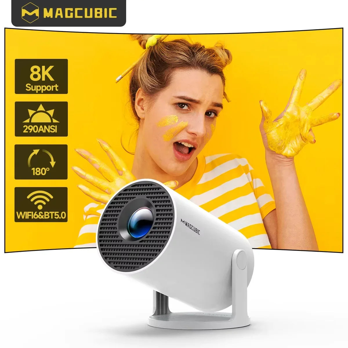Unleash Movie Magic Anywhere with the HY300 Pro 8K Android Projector - Dual WiFi 6, 290 ANSI Lumens, Bluetooth 5.4 & Stunning HD!